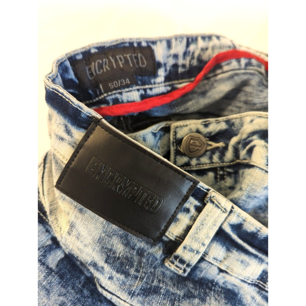 Encrypted Jeans Men 50/ 34 Distressed Zippers Moto Ribs Streetwear Down Town
